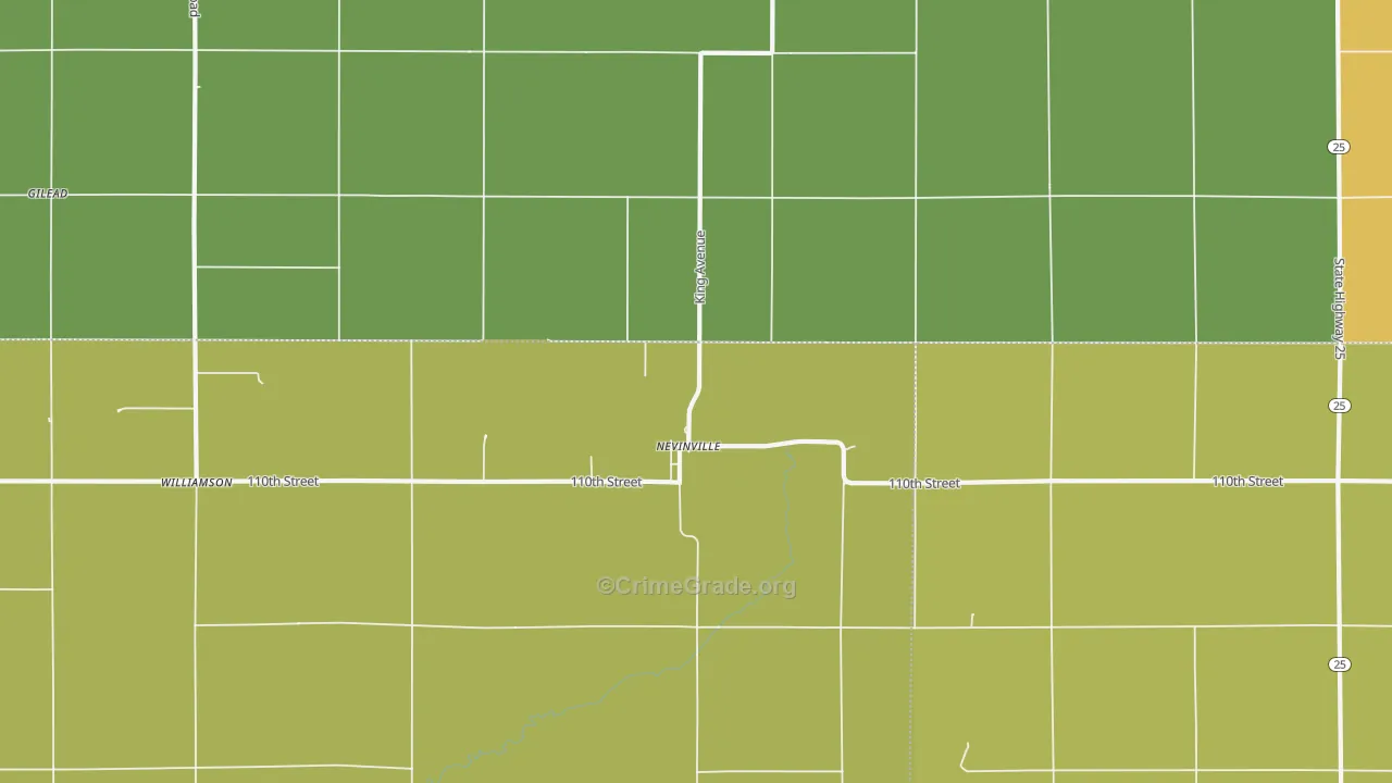 Nevinville, IA Map of Burglary Rates