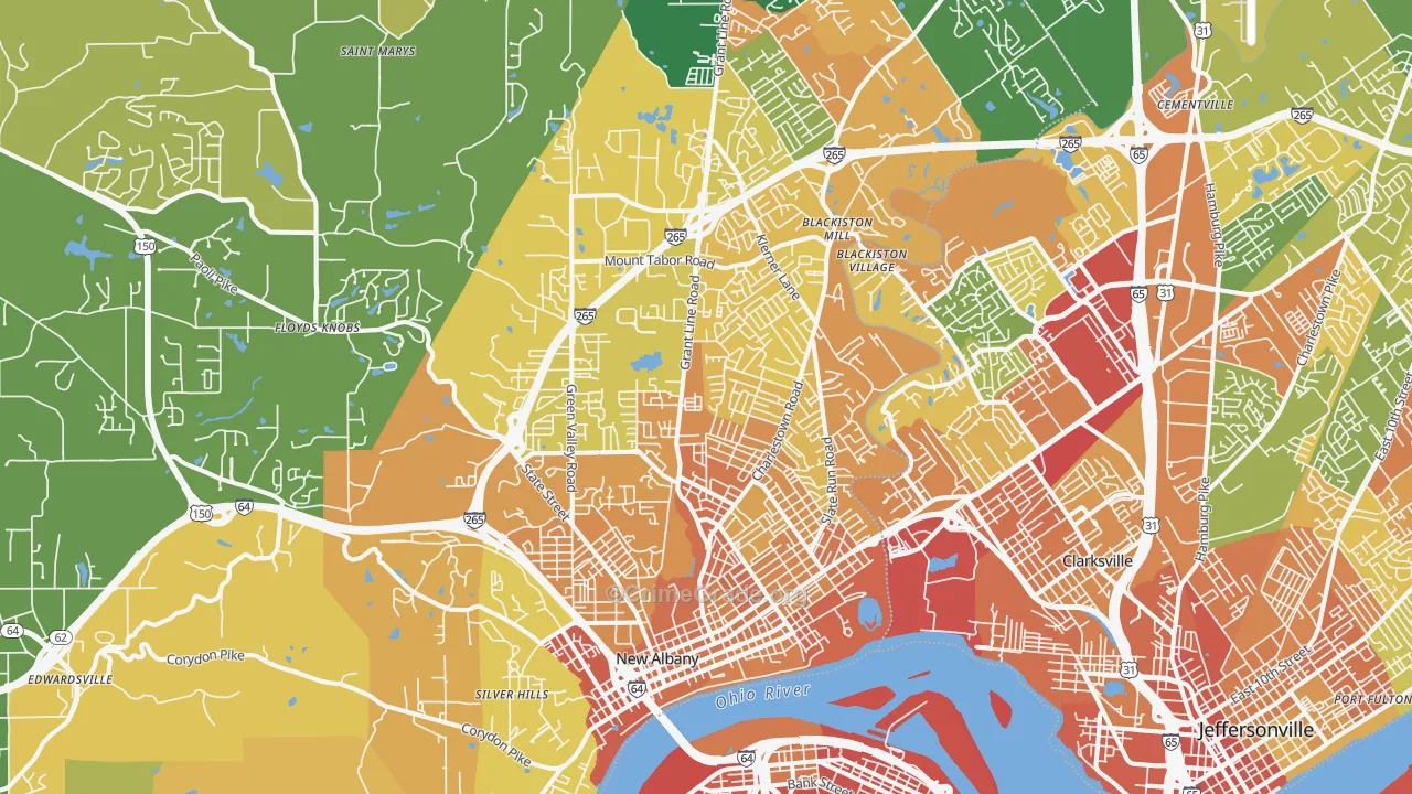 New Albany, IN Map of Burglary Rates