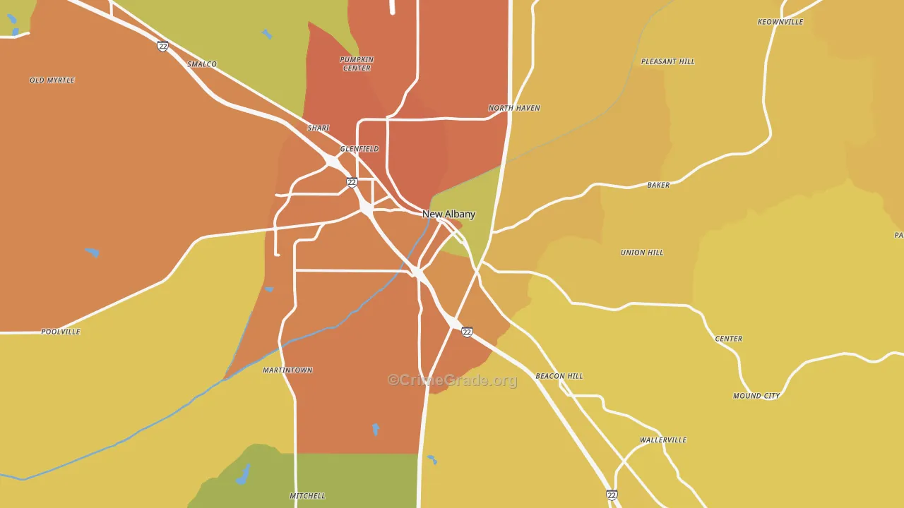 New Albany, MS Map of Burglary Rates