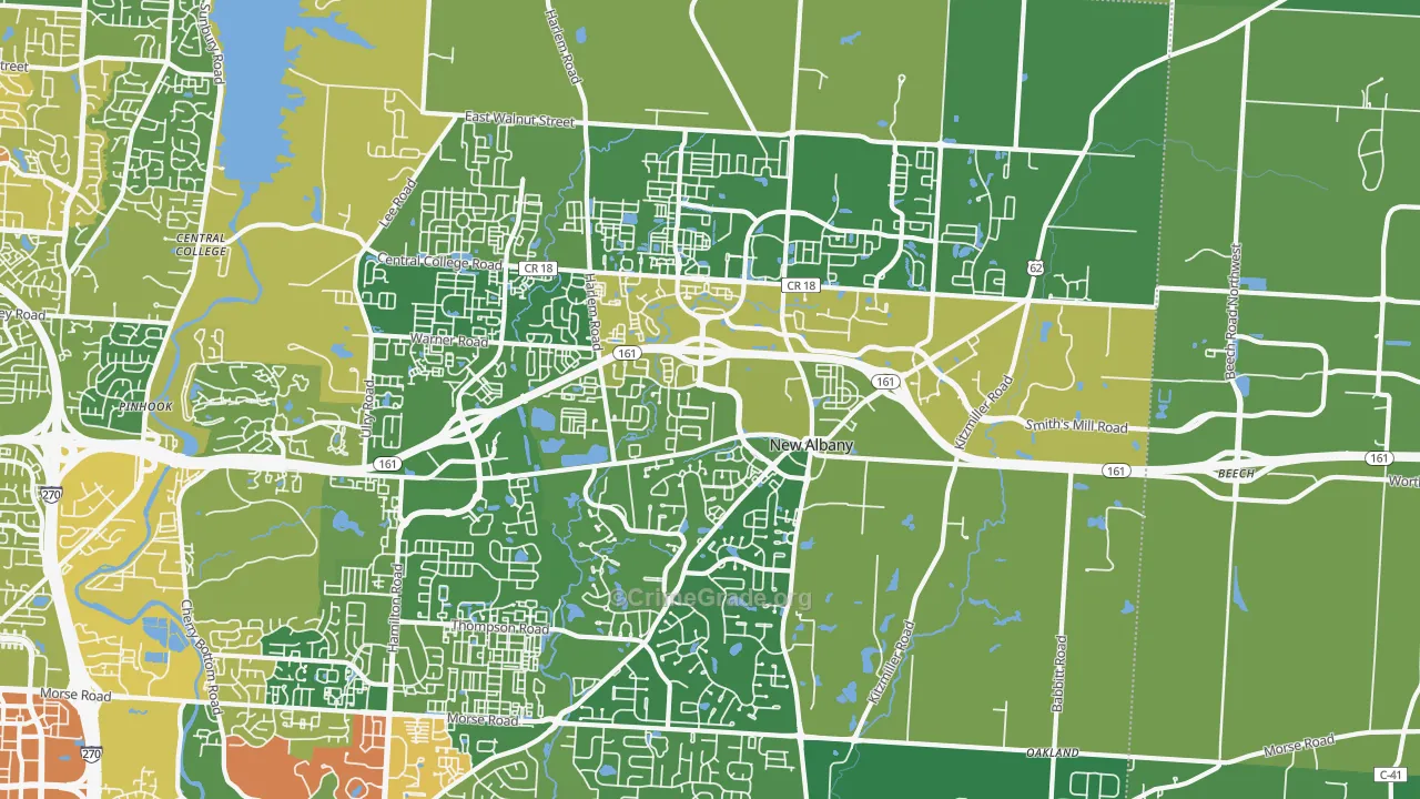 New Albany, OH Map of Burglary Rates