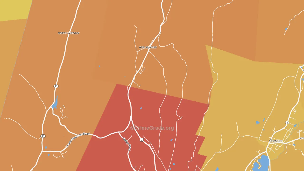 New Ashford, MA Map of Burglary Rates