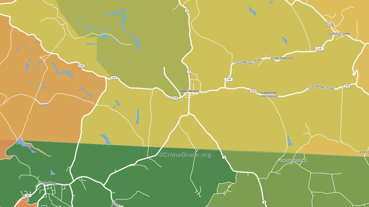 New Athens, OH Map of Burglary Rates