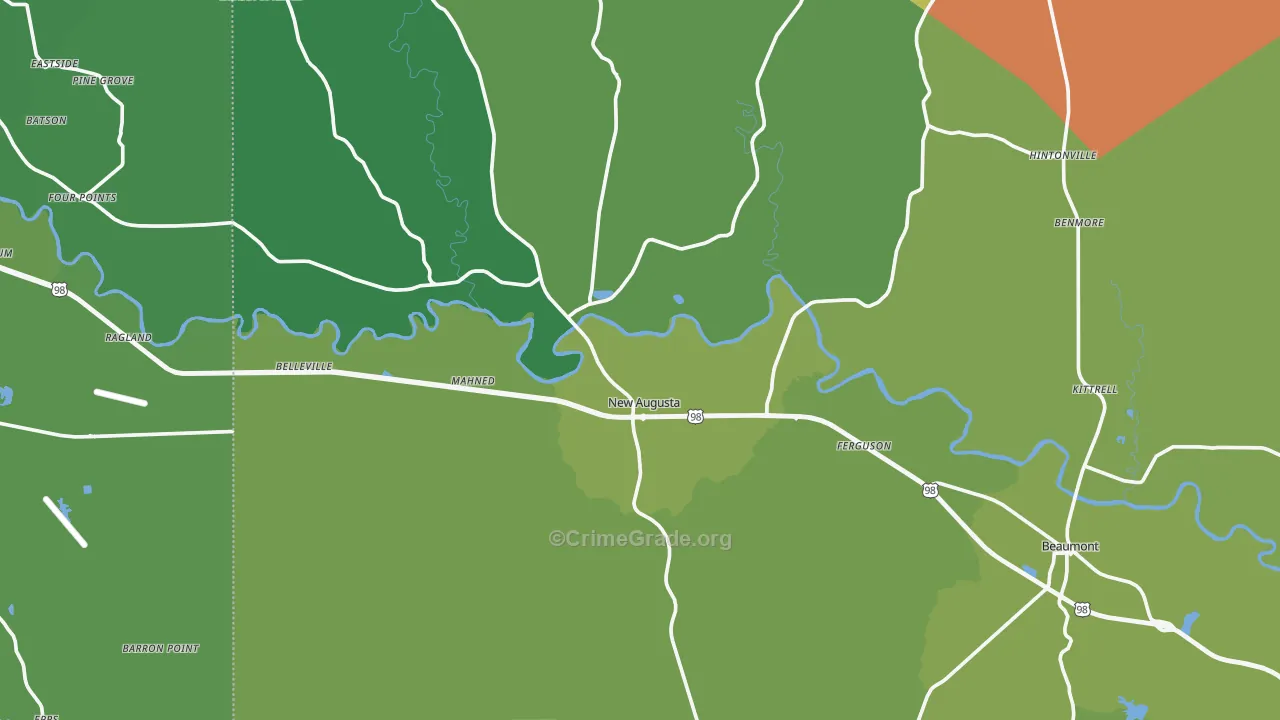 New Augusta, MS Map of Burglary Rates