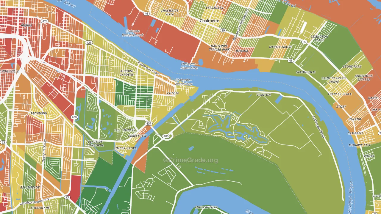 New Aurora, New Orleans, LA Map of Burglary Rates