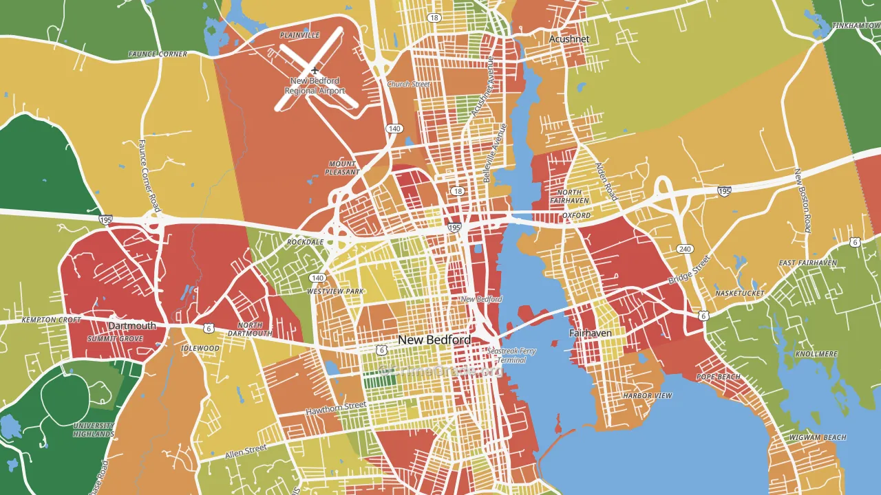 New Bedford, MA Map of Burglary Rates