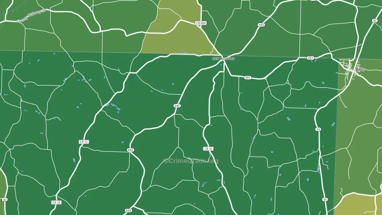 New Bedford, OH Map of Burglary Rates