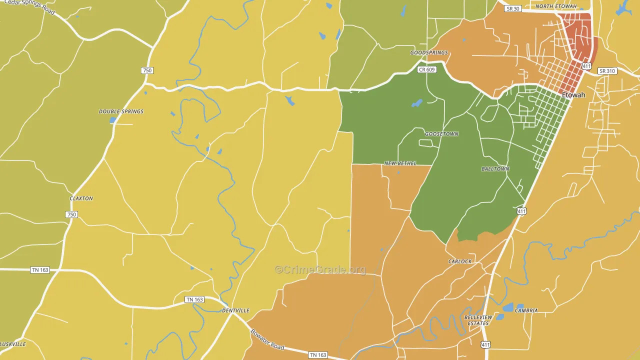 New Bethel, TN Map of Burglary Rates