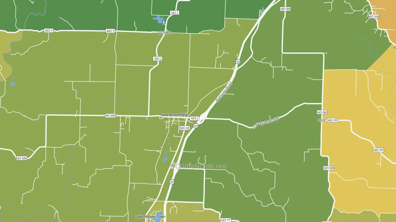 New Bloomfield, MO Map of Burglary Rates