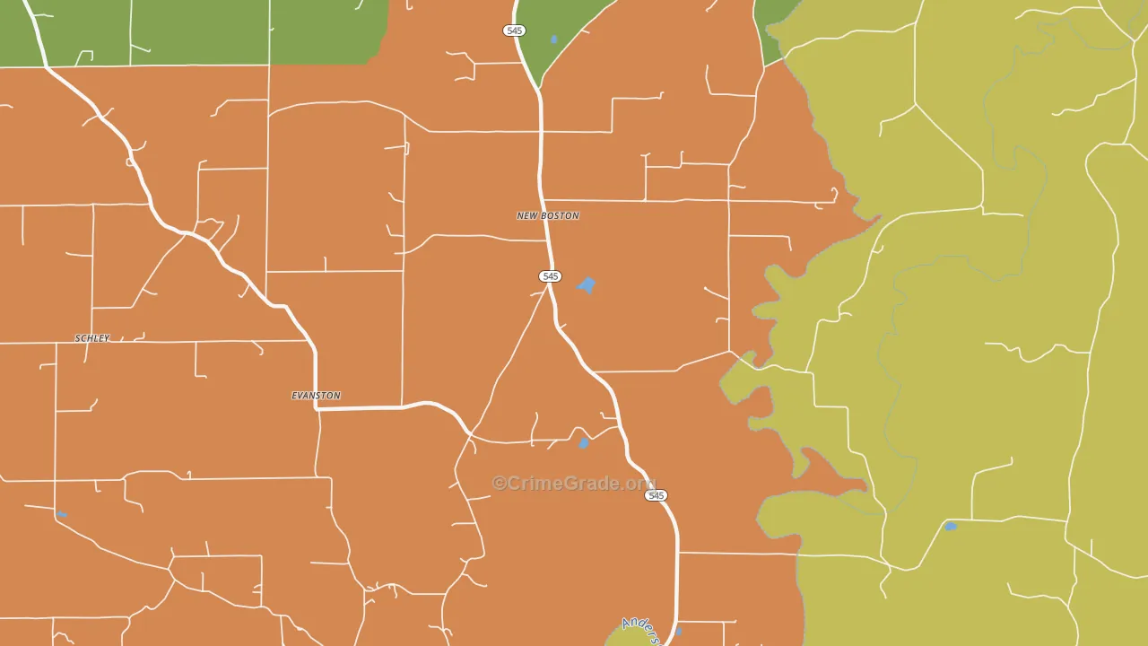 New Boston, IN Map of Burglary Rates