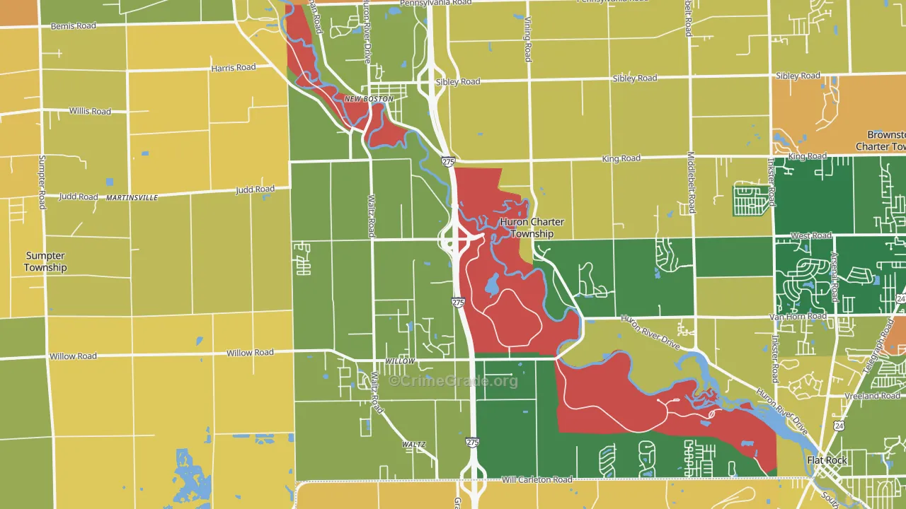 New Boston, MI Map of Burglary Rates
