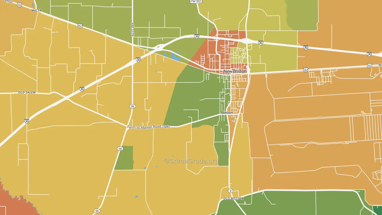 New Boston, TX Map of Burglary Rates