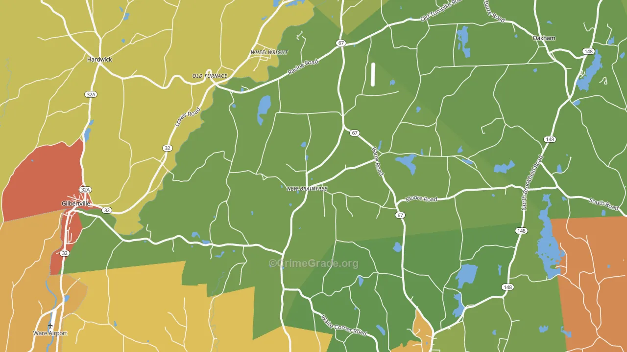 New Braintree, MA Map of Burglary Rates