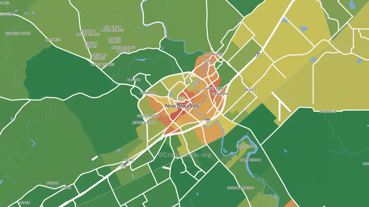New Braunfels, TX Map of Burglary Rates