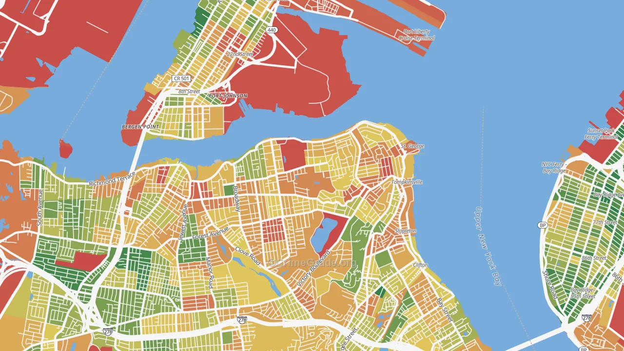 New Brighton, Staten Island, NY Map of Burglary Rates