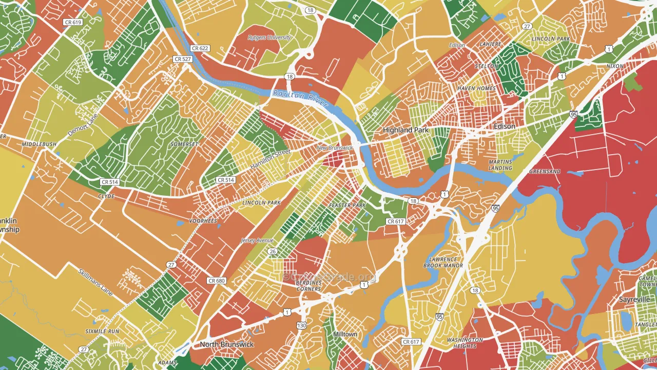 New Brunswick, NJ Map of Burglary Rates