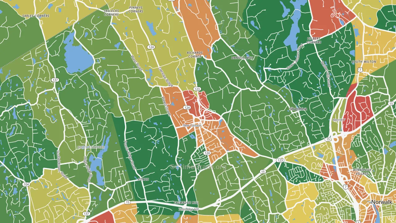 New Canaan, CT Map of Burglary Rates