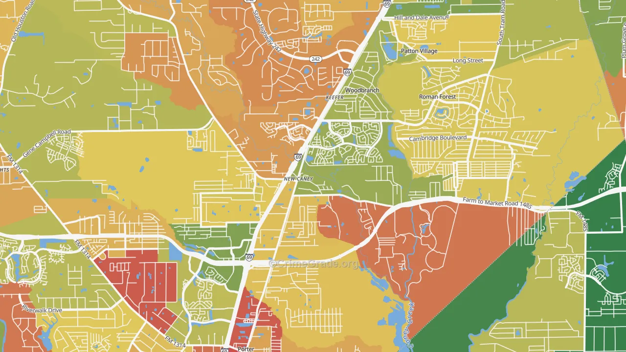 New Caney, TX Map of Burglary Rates