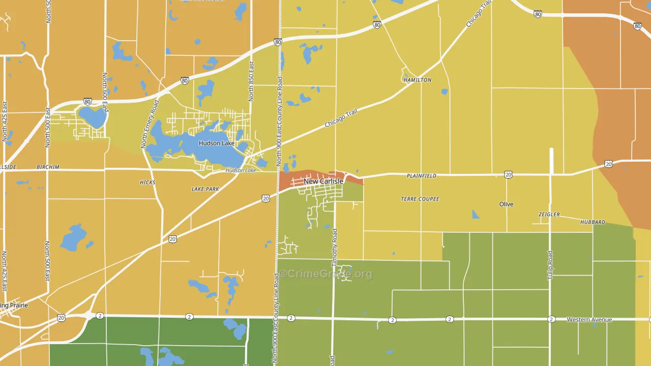 New Carlisle, IN Map of Burglary Rates