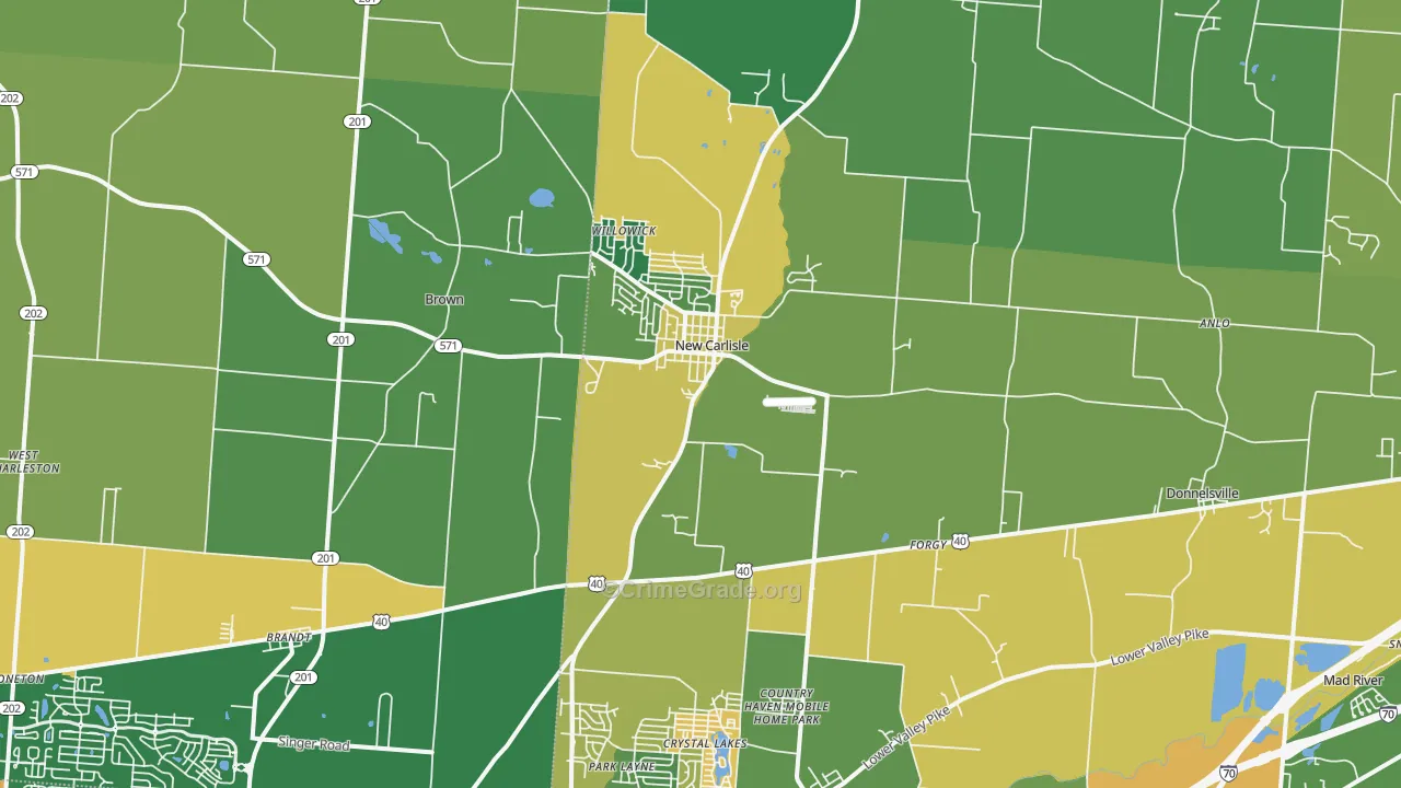New Carlisle, OH Map of Burglary Rates