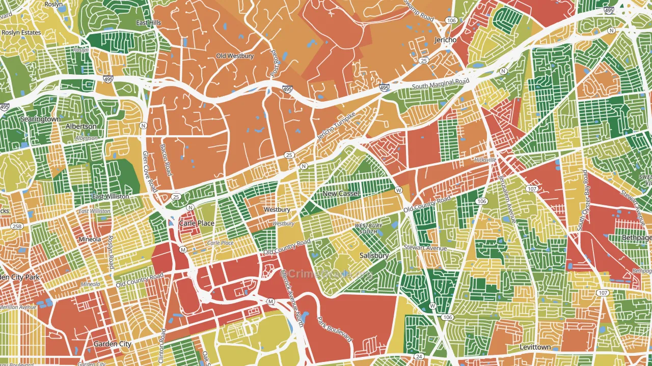 New Cassel, NY Map of Burglary Rates
