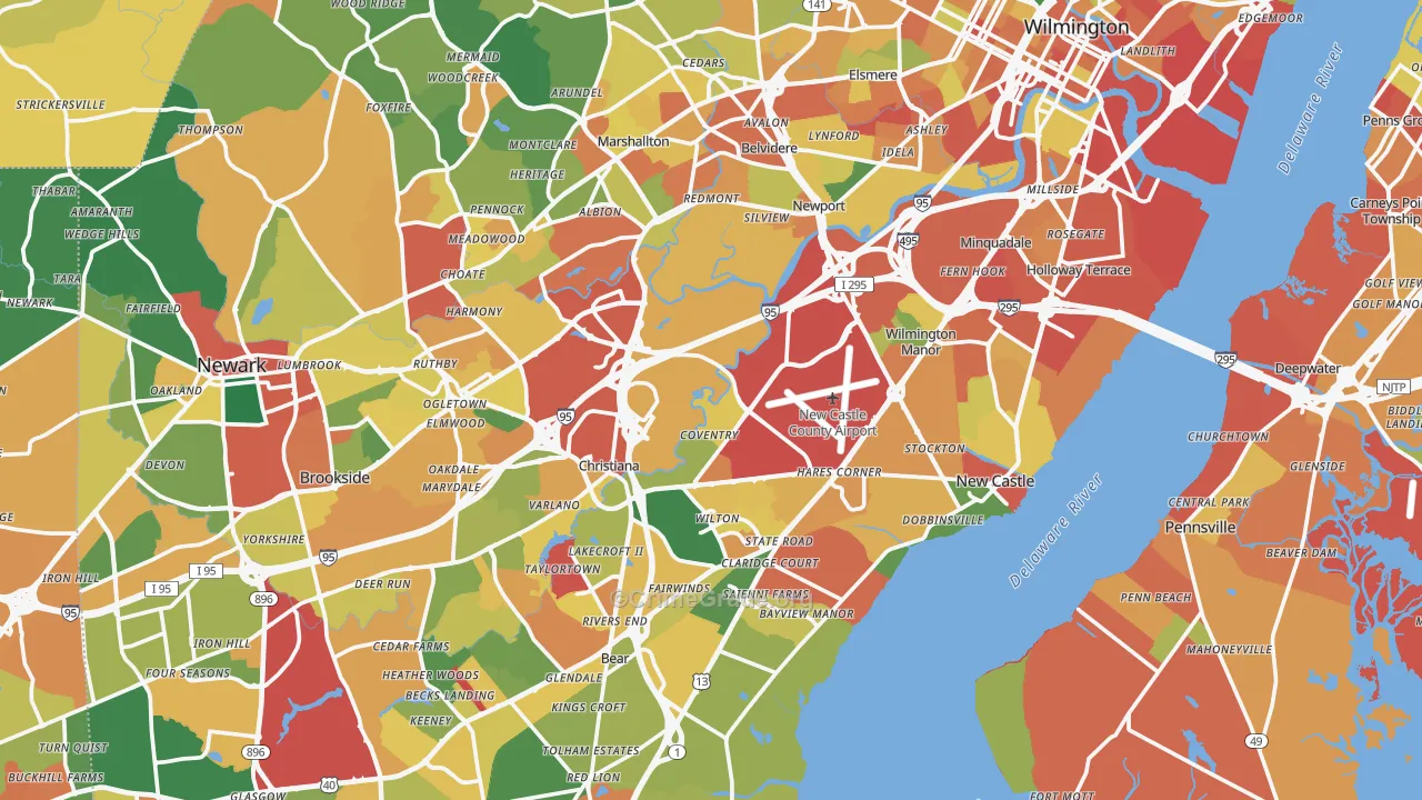 New Castle County, DE Map of Burglary Rates