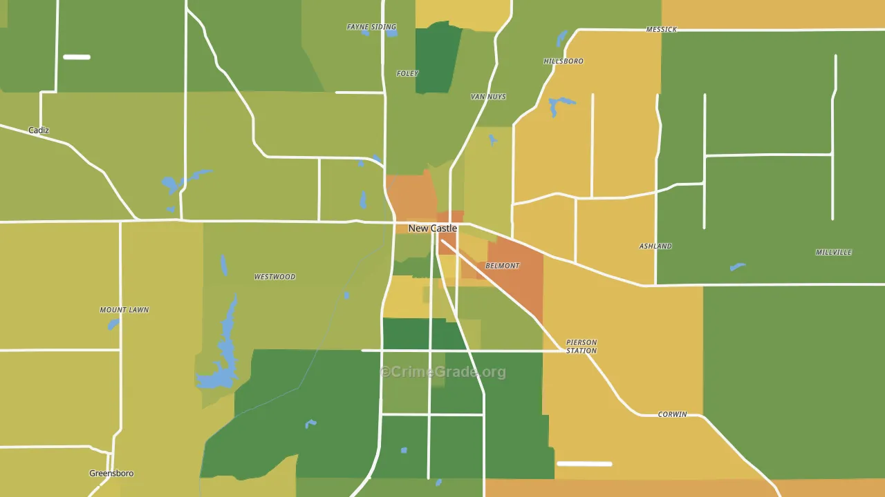 New Castle, IN Map of Burglary Rates