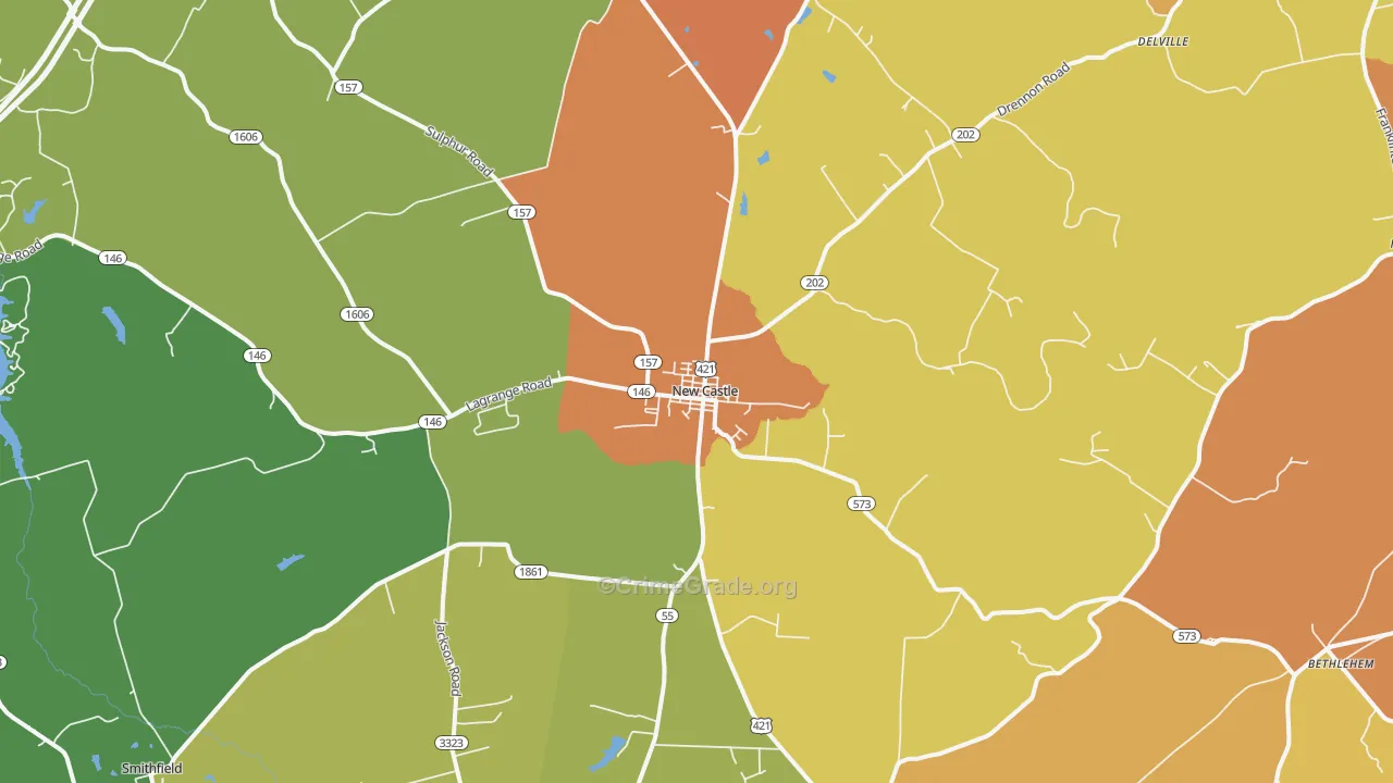 New Castle, KY Map of Burglary Rates