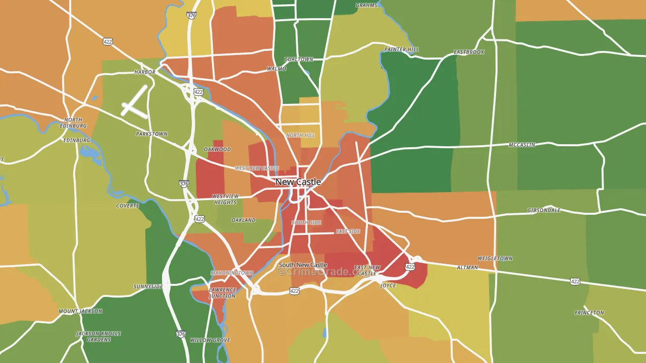 New Castle, PA Map of Burglary Rates