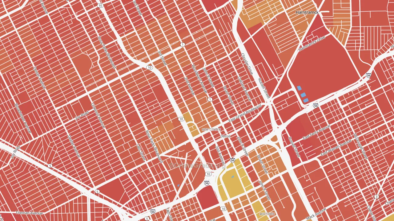 New Center, Detroit, MI Map of Burglary Rates