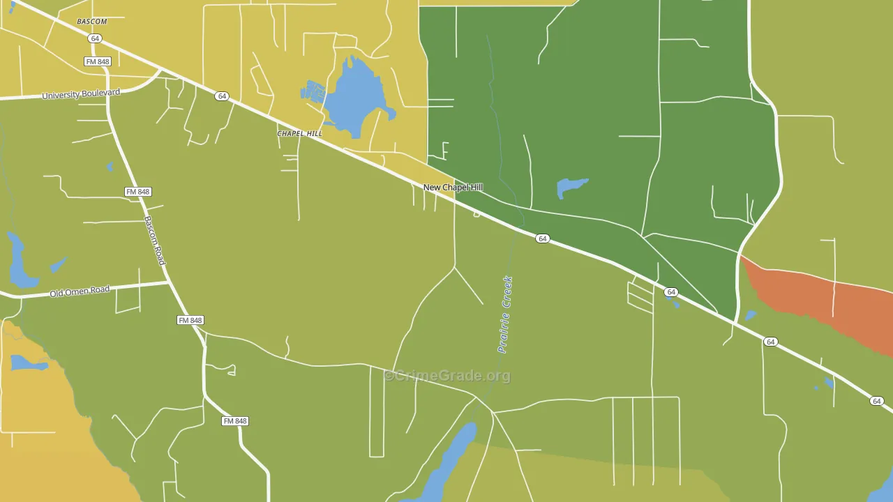 New Chapel Hill, TX Map of Burglary Rates