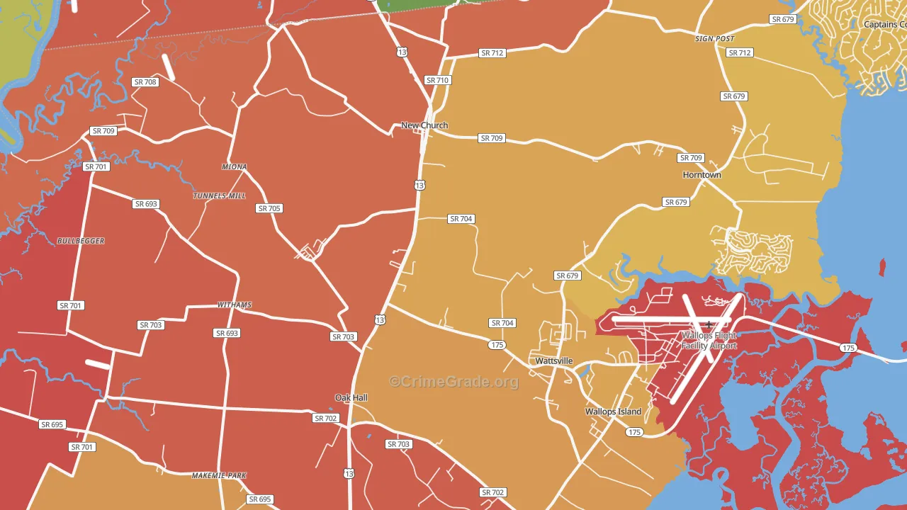 New Church, VA Map of Burglary Rates