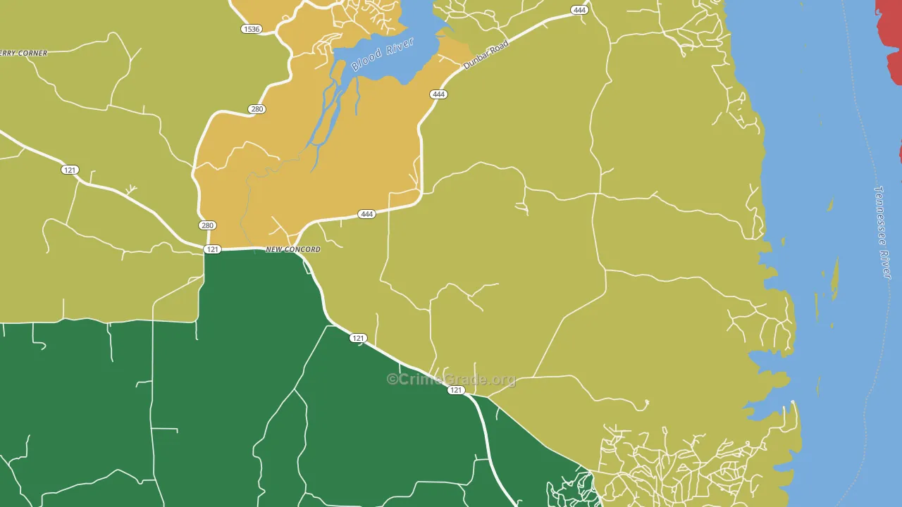 New Concord, KY Map of Burglary Rates