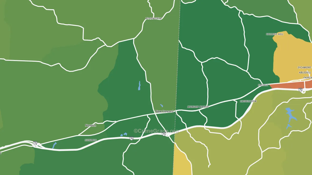 New Concord, OH Map of Burglary Rates