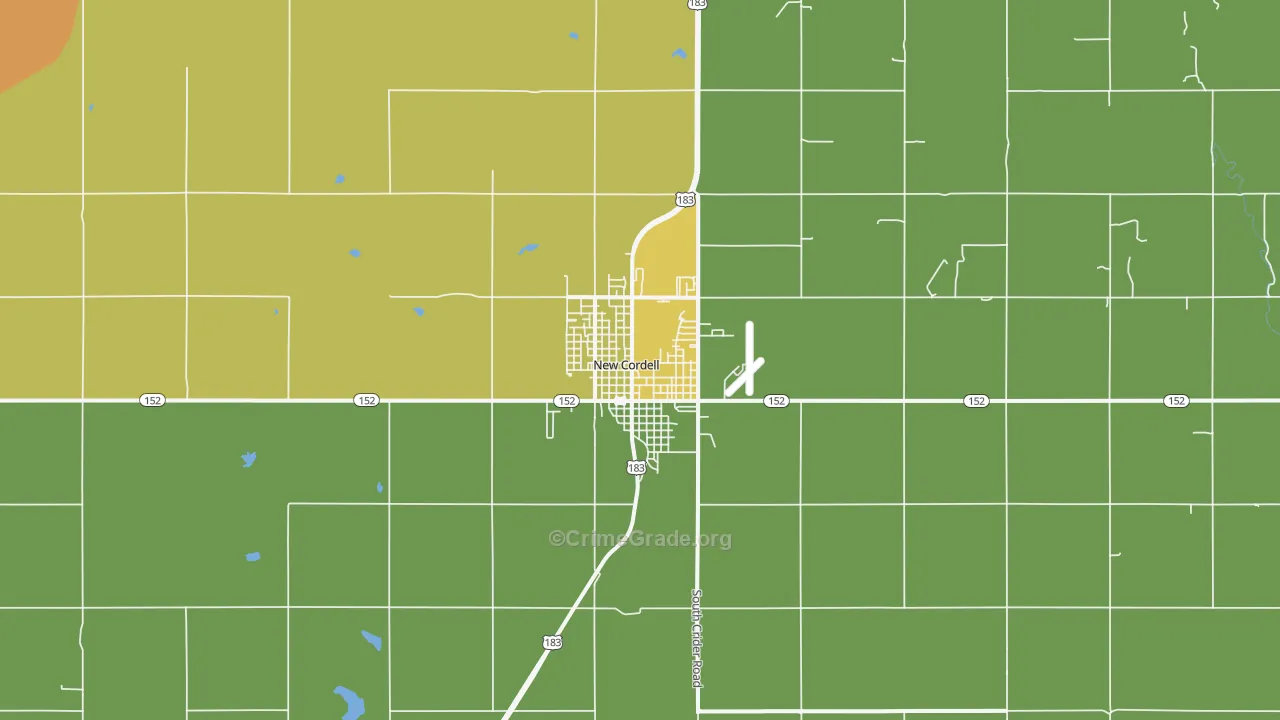 New Cordell, OK Map of Burglary Rates