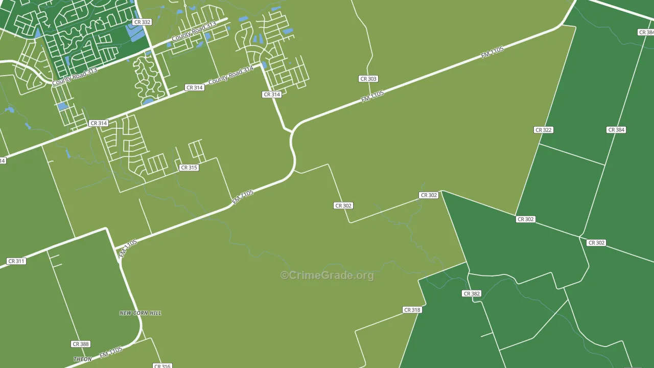New Corn Hill, TX Map of Burglary Rates
