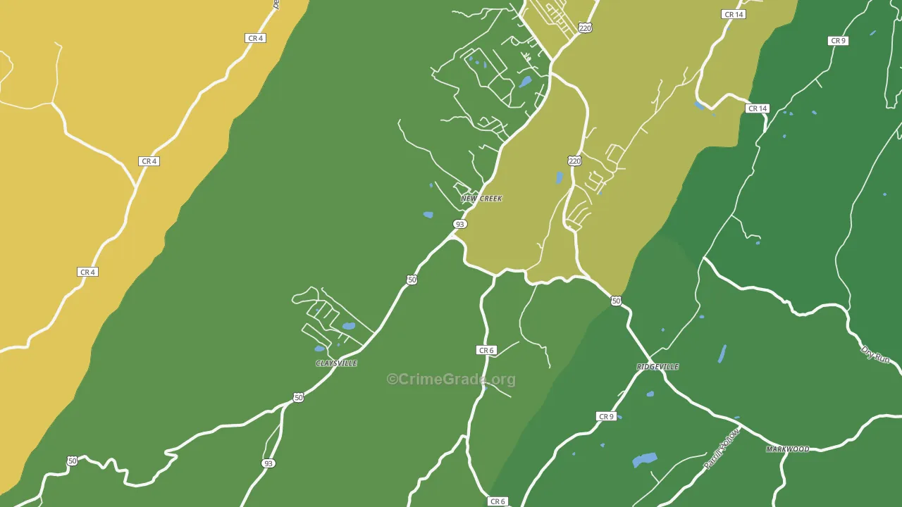 New Creek, WV Map of Burglary Rates