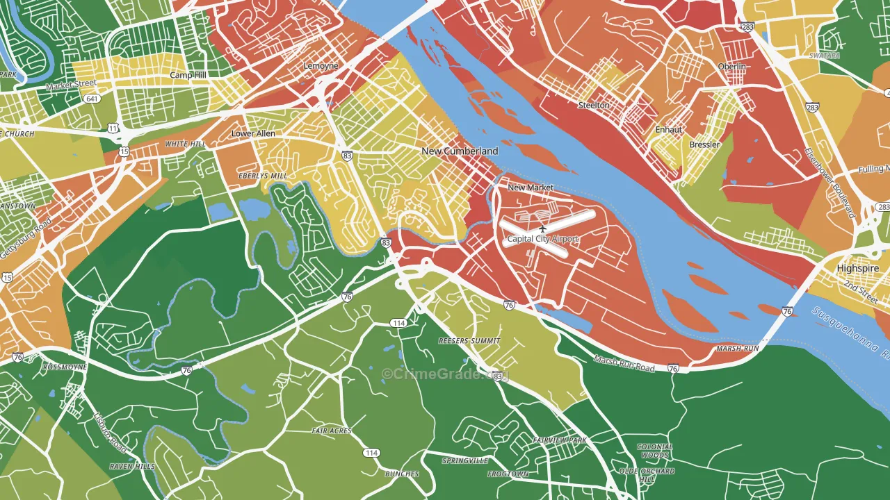 New Cumberland, PA Map of Burglary Rates