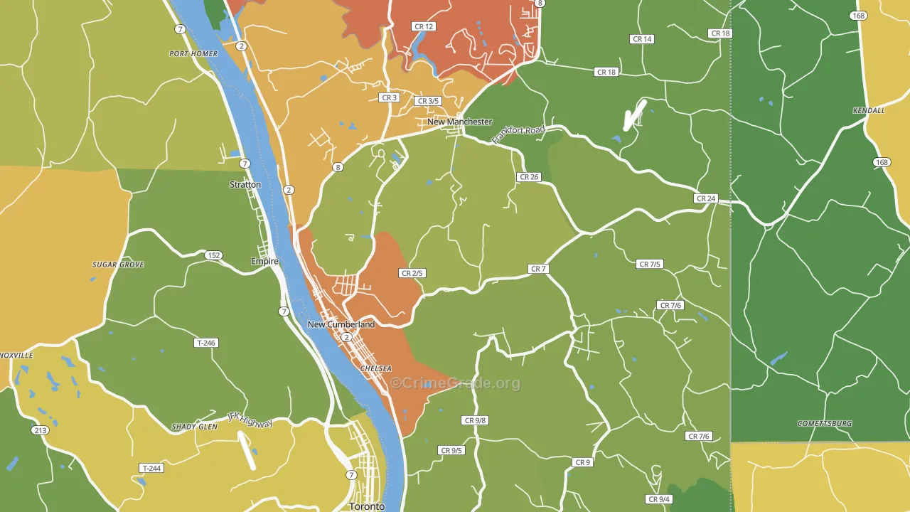 New Cumberland, WV Map of Burglary Rates