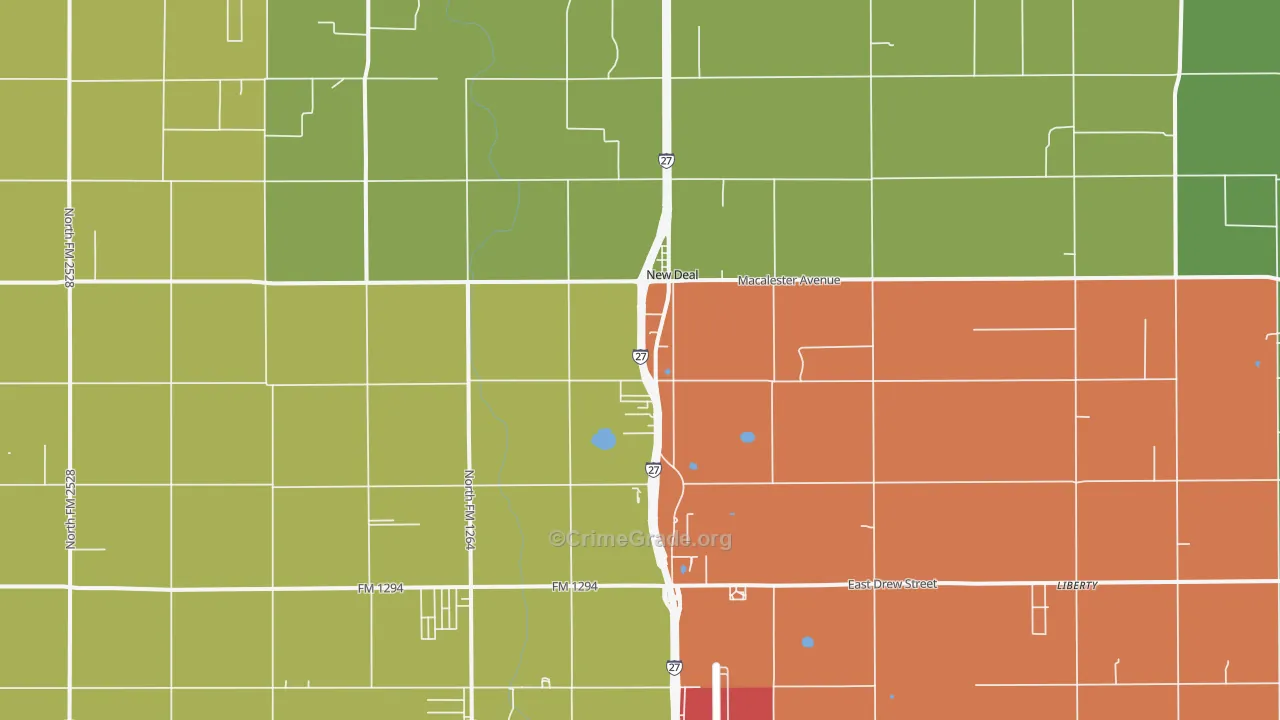 New Deal, TX Map of Burglary Rates