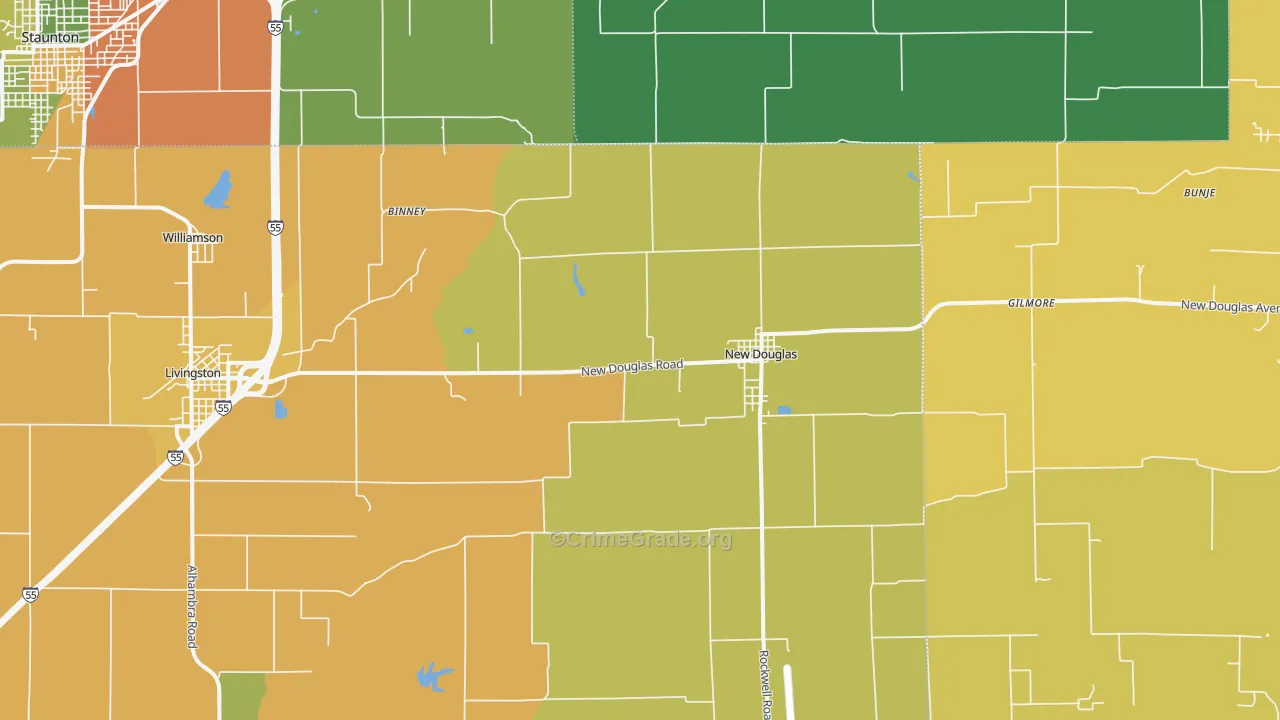 New Douglas, IL Map of Burglary Rates