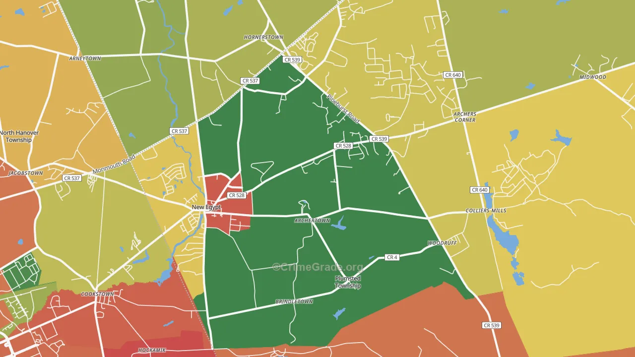 New Egypt, NJ Map of Burglary Rates