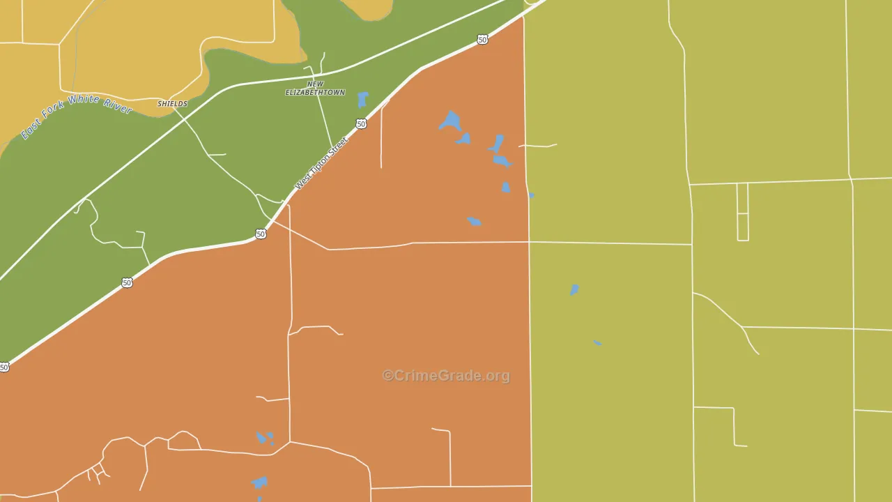 New Elizabethtown, IN Map of Burglary Rates