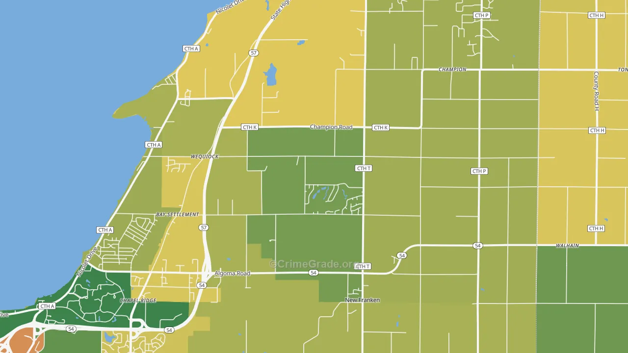 New Franken, WI Map of Burglary Rates