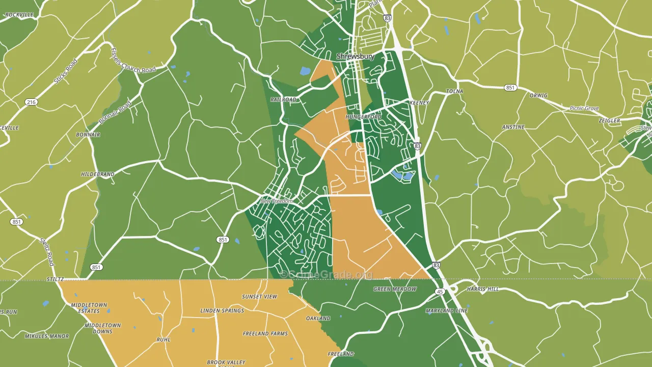 New Freedom, PA Map of Burglary Rates