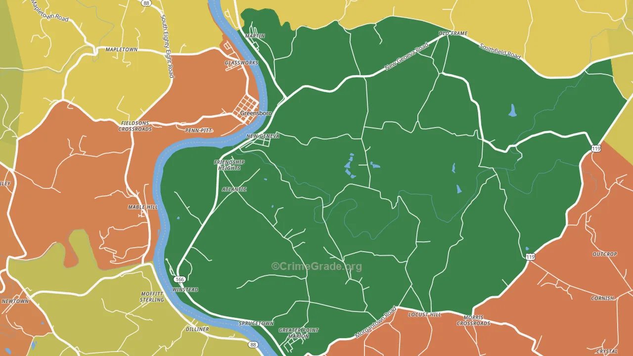 New Geneva, PA Map of Burglary Rates