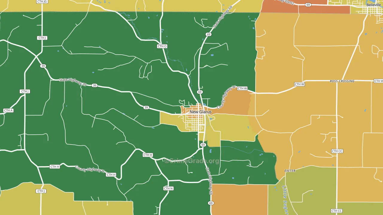 New Glarus, WI Map of Burglary Rates