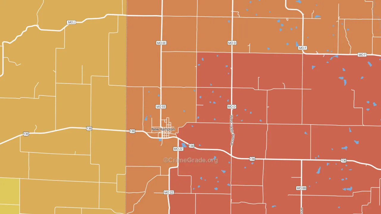 New Hampton, MO Map of Burglary Rates