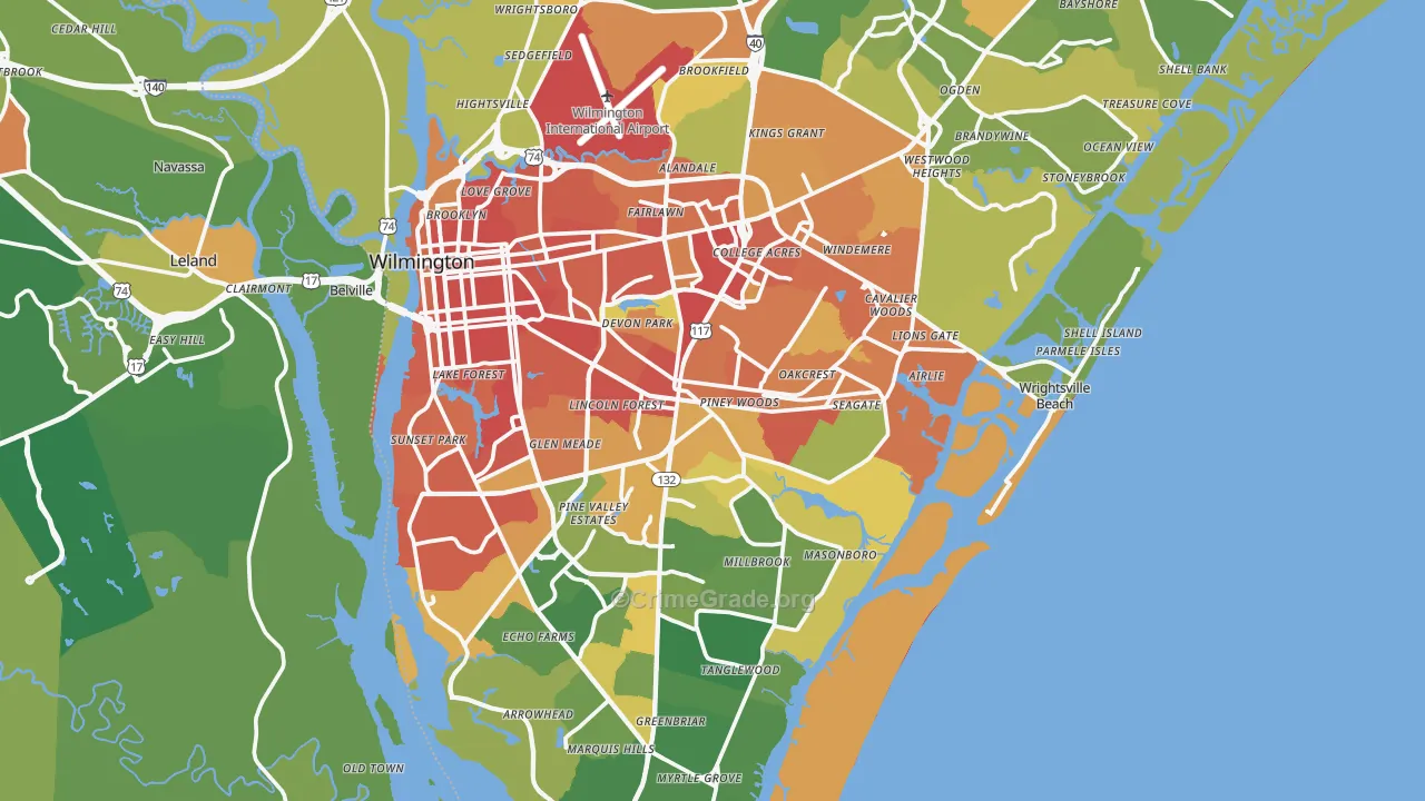 New Hanover County, NC Map of Burglary Rates