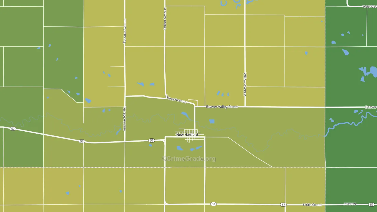 New Hartford, IA Map of Burglary Rates