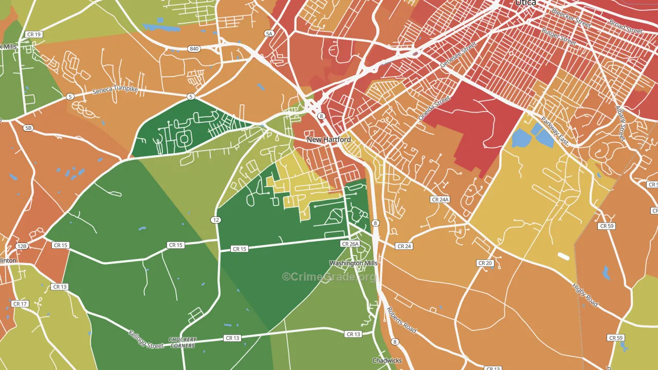 New Hartford, NY Map of Burglary Rates